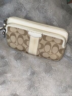Coach Khaki and Chalk Signature Canvas Wristlet